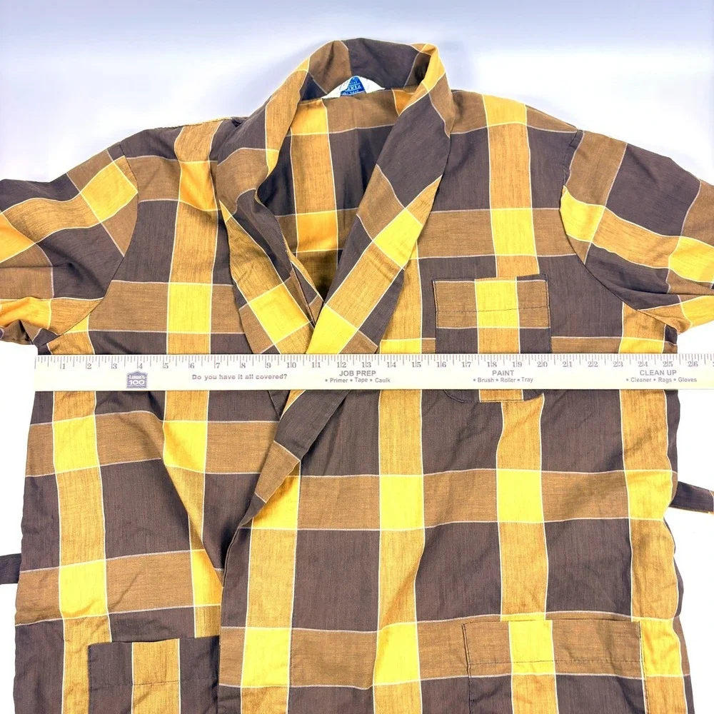 VTG 60s Montgomery Ward Brent Robe Mens XL Chocolate Brown Gold Plaid Belted